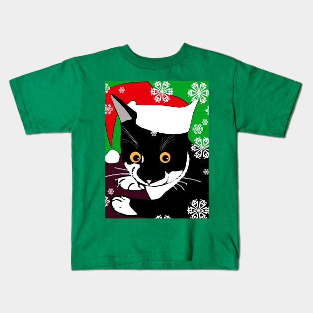 Cute Tuxedo Cat says A Merry Christmas Catmas from cat Nelson  Copyright TeAnne Kids T-Shirt by TeAnne